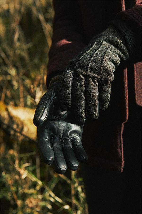 Alpaca & Leather Gloves - Men’s Leather EVOLG Khaki Check / Medium
