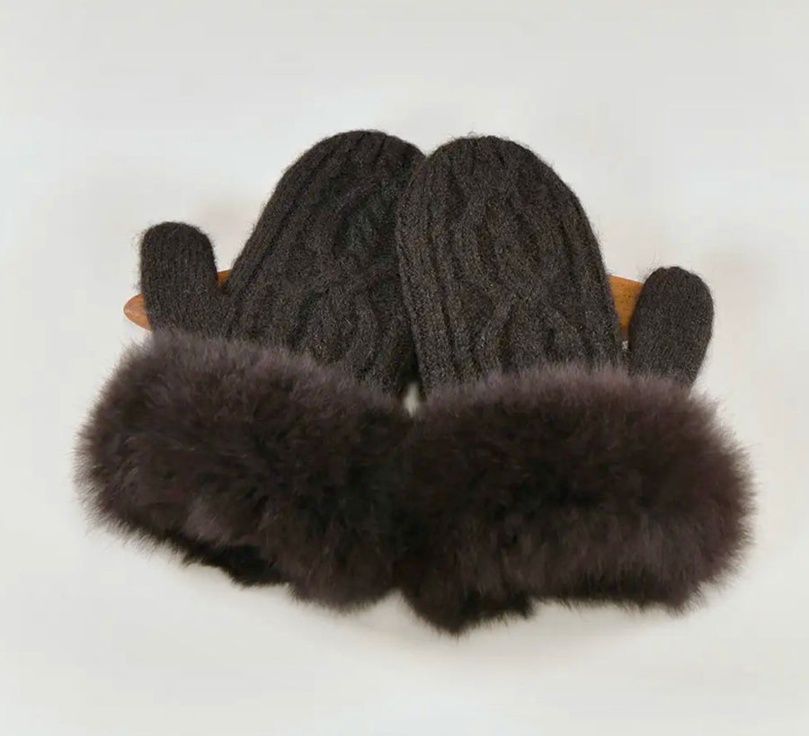 Mittens - Fur-Trimmed, Hand-knit,
