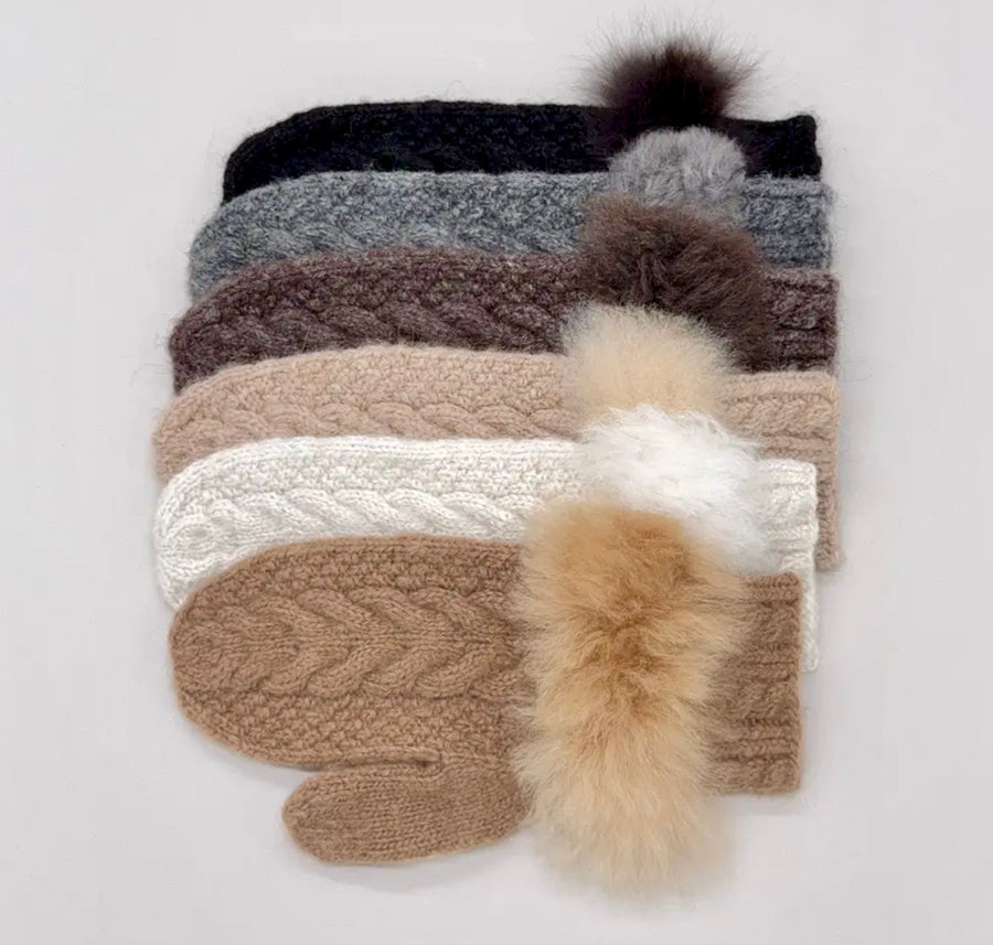 Mittens - Fur-Trimmed, Hand-knit,